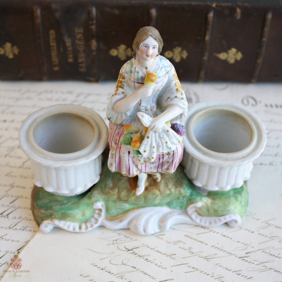 Early 19th Century Antique Old Paris Double Inkwell