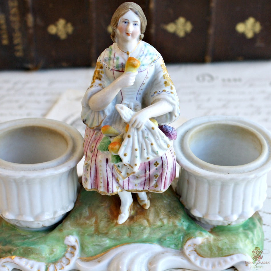 Early 19th Century Antique Old Paris Double Inkwell