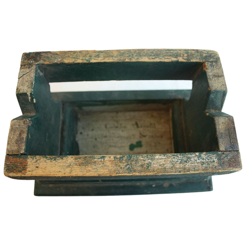 1901 date on the underside, green paint is original - patina and charm from over 100 years of loving use. Country antique-  bottom view