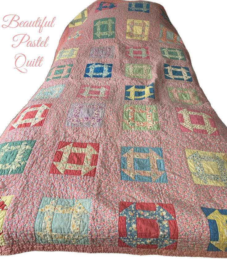 Antique Pink Pastel Churn Dash Quilt