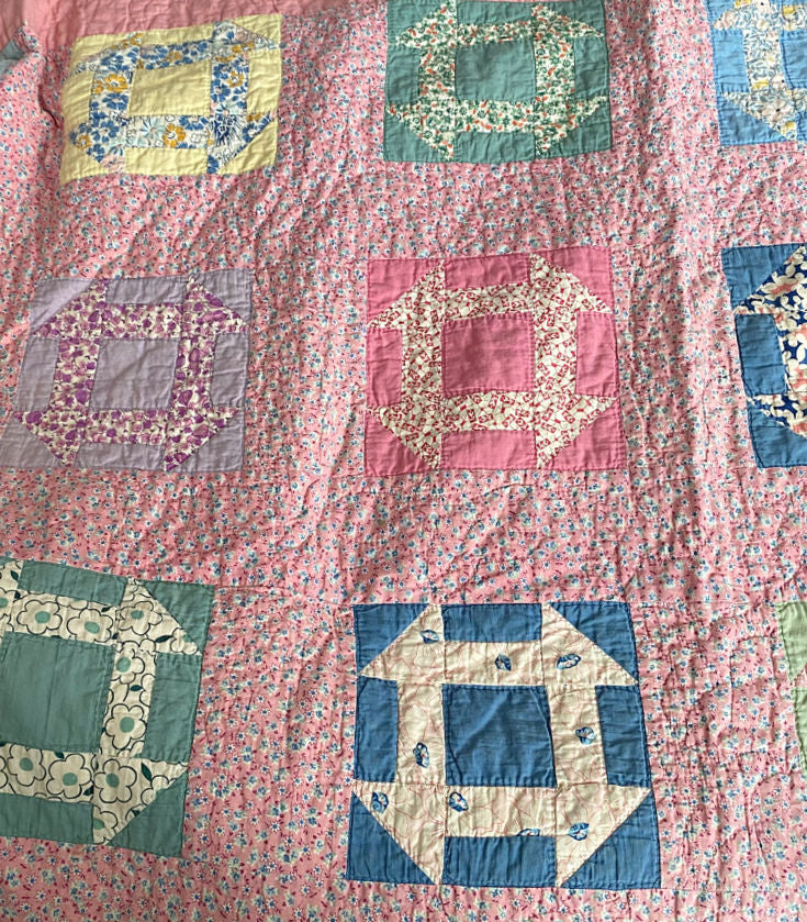 Antique Pink Pastel Churn Dash Quilt