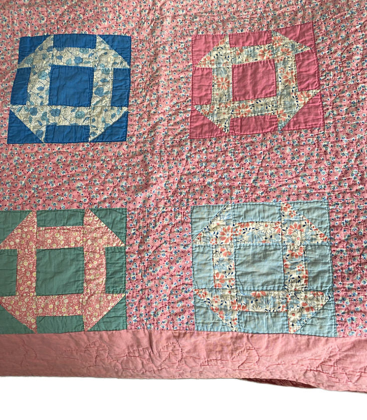 Antique Pink Pastel Churn Dash Quilt