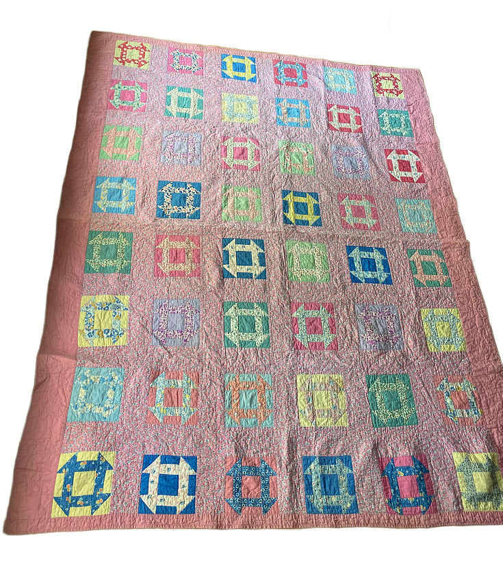 Antique Pink Pastel Churn Dash Quilt