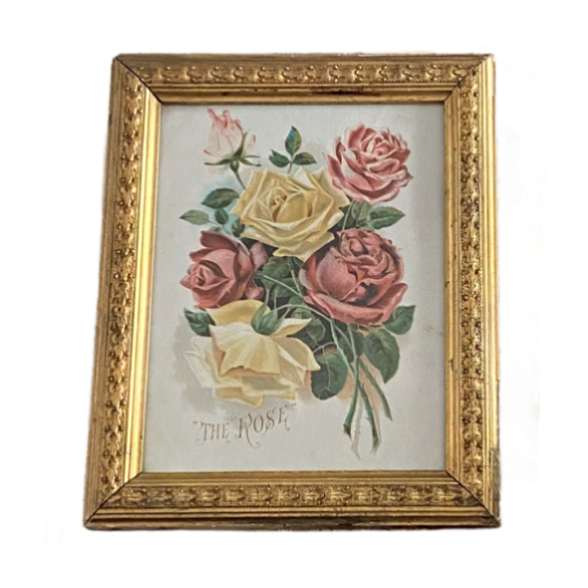 Antique Framed Chromolithograph Print The Rose