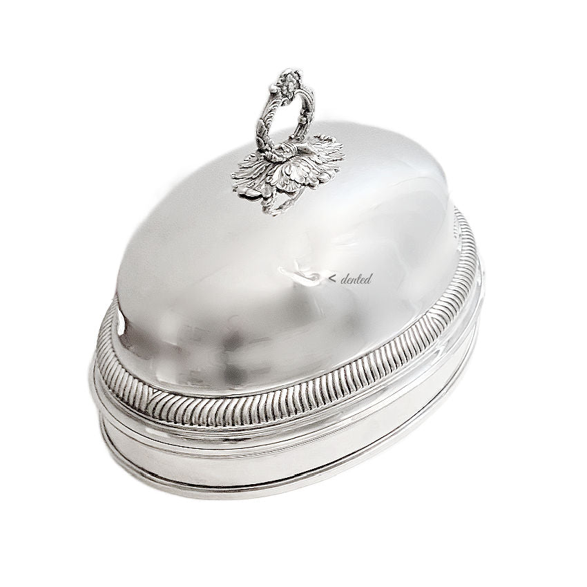 Scottish silver plate, antique meat dome, food cover, serving dome, heraldic crest, Arbuthnot family, crisp engraving, grand estate silver, Victorian silver plate, British antiques, antique kitchenalia, dining room décor, collectible silverplate, 19th century serving piece