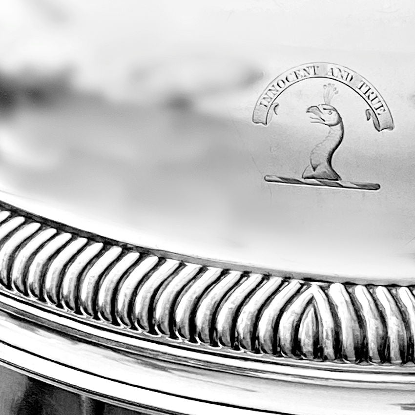 Rare Antique crest silver game or meat dome with amoral engraving