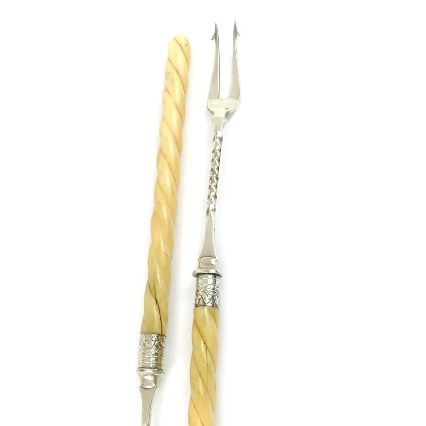 Rare Antique Pickle Hors d&#39;Oeuvres Serving Forks with Twisted Handles Pair