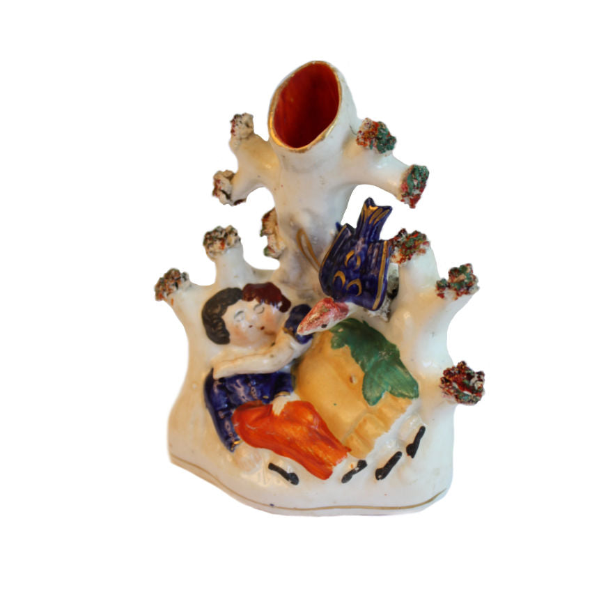 Early 19th Century Staffordshire Spill Vase With Lovers and a bird.