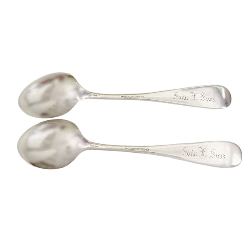 Antique Sterling Inlaid Spoons with Rose Engravings Set of 2