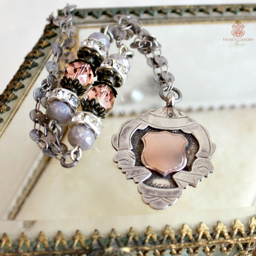 Antique Sterling Fob Necklace with Rose Gold