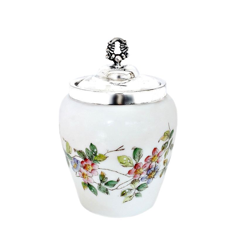 Antique Wavecrest  Glass hand enameled Biscuit jar