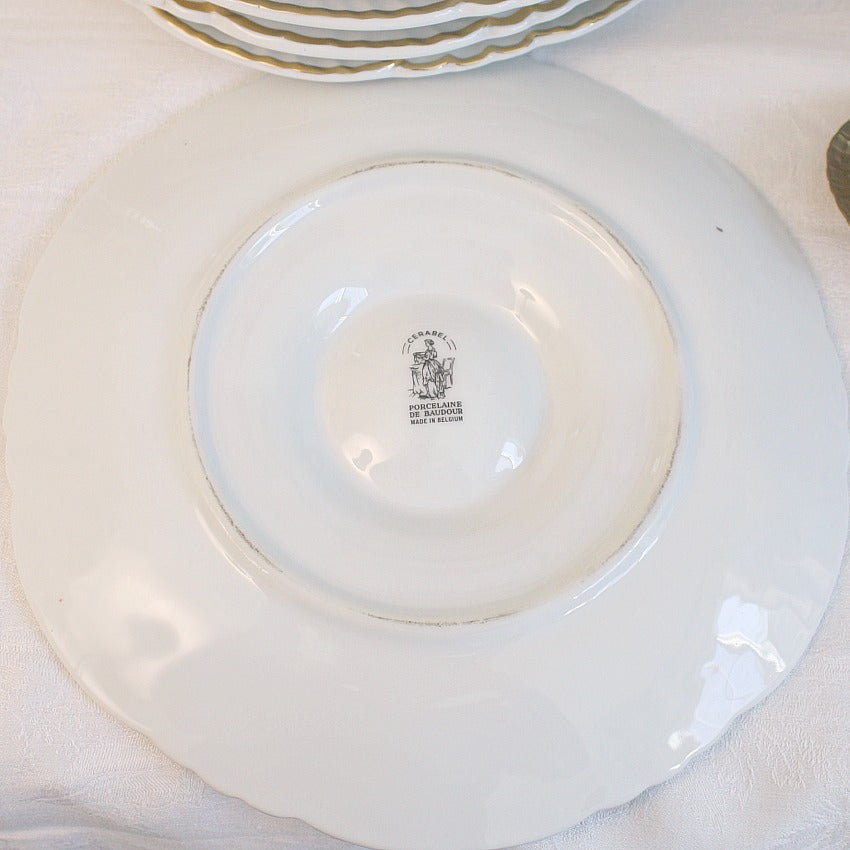 1940&#39;s Porcelain de Baudour Oyster Plate Blanc with Gold