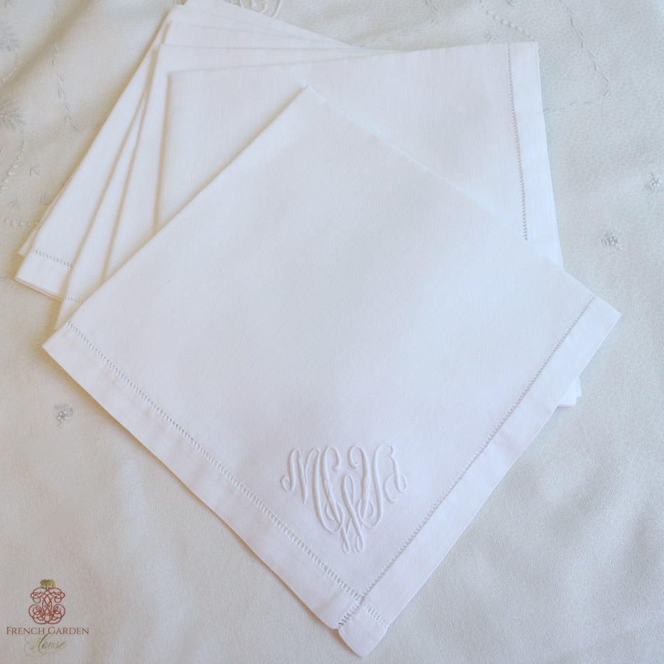 Antique White Linen Napkins Monogram MWA Set 6