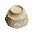 Hand Thrown antique French Country yellow ware striped bowl, rim and bottom view