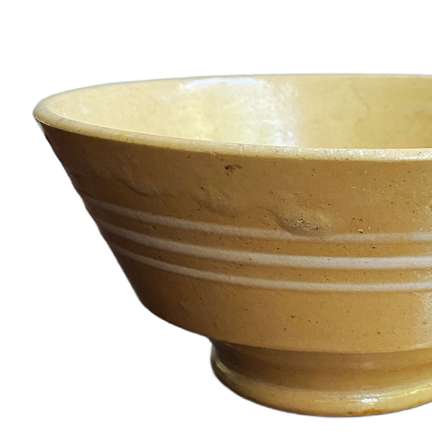 Antique Yelloware Bowl with Cream Stripes