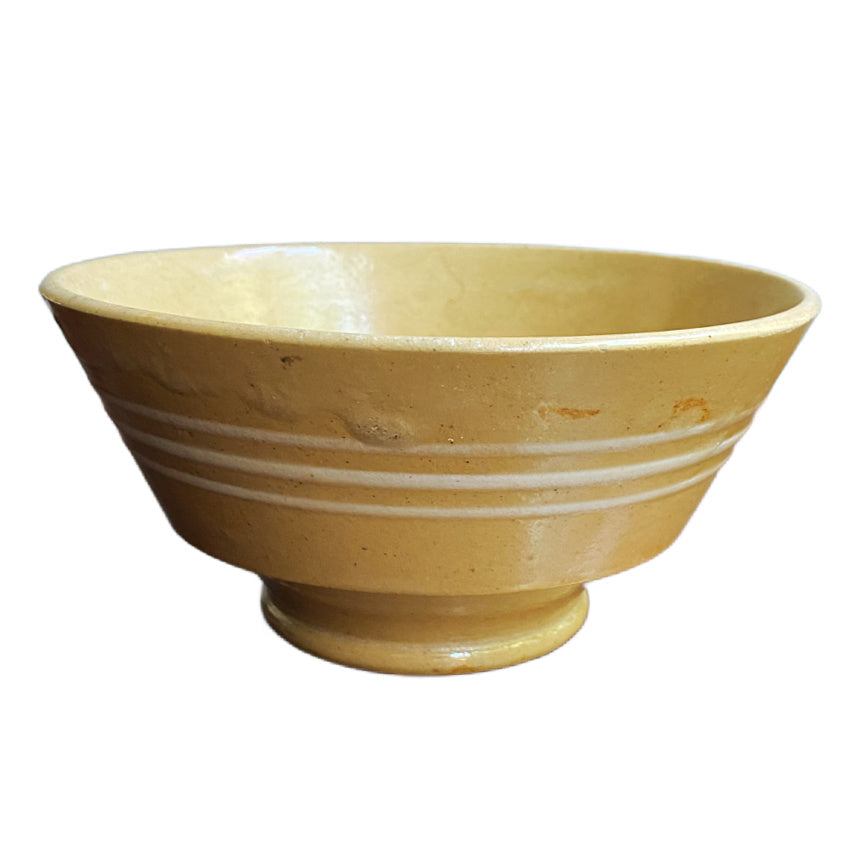 Antique Yelloware Bowl with Cream Stripes