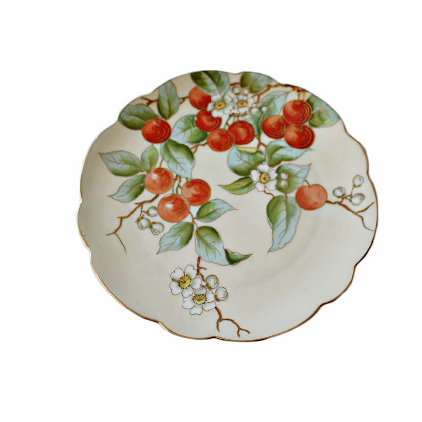 Antique Hand Painted Vienna Porcelain Plate Cherries with Gilt