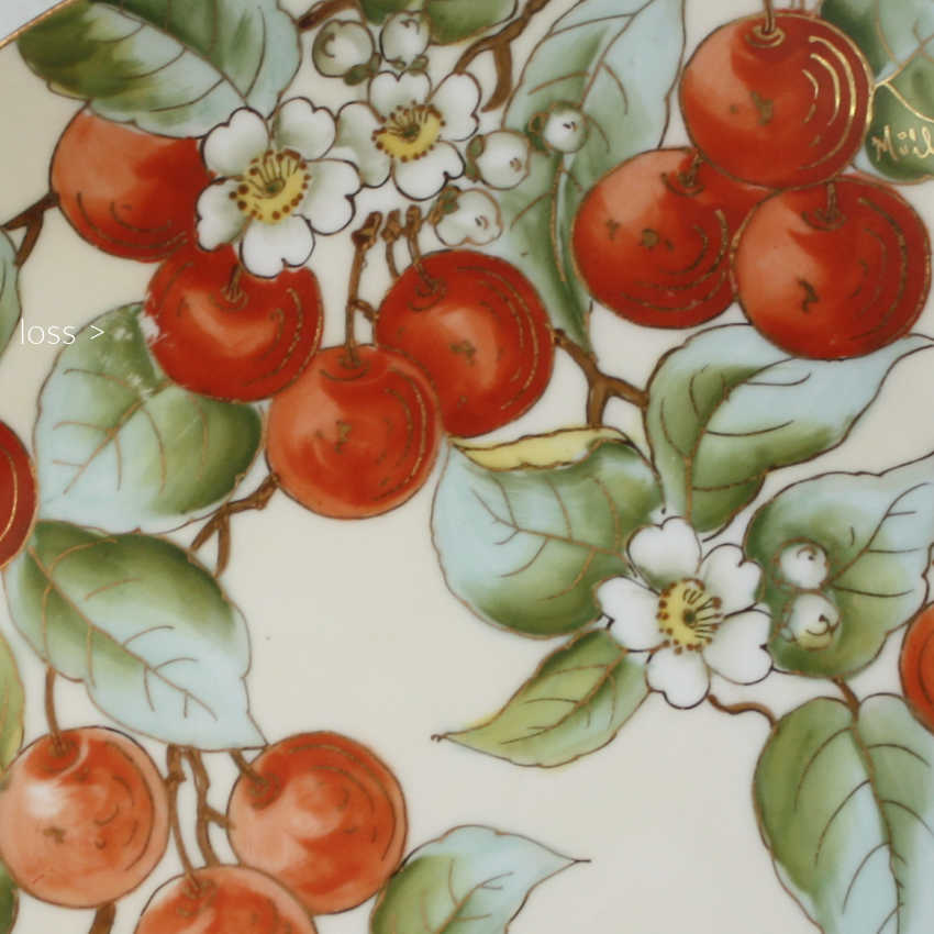 Antique Hand Painted Vienna Porcelain Plate Cherries with Gilt