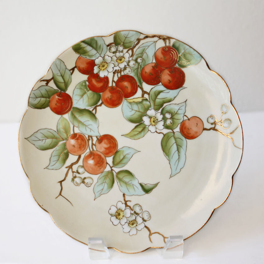 Antique Hand Painted Vienna Porcelain Plate Cherries with Gilt