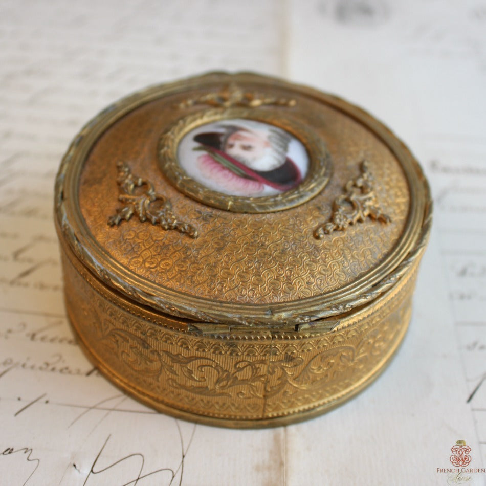 19th Century French Gilt Bronze Limoges Portrait Jewelry Box