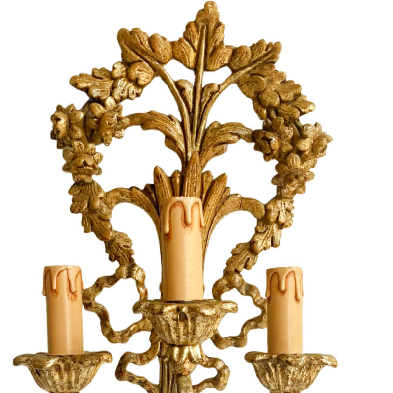 Gilt-wood Louis XVI Style Single Three Light Sconce