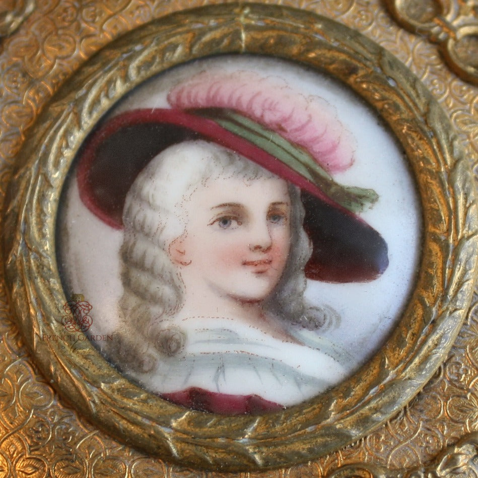 19th Century French Gilt Bronze Limoges Portrait Jewelry Box