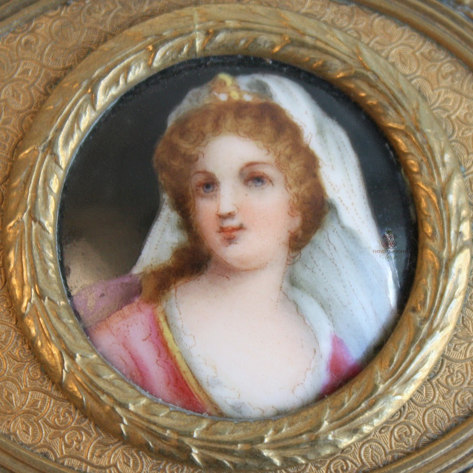 19th Century French Gilt Bronze Limoges Portrait Jewelry Box Oval