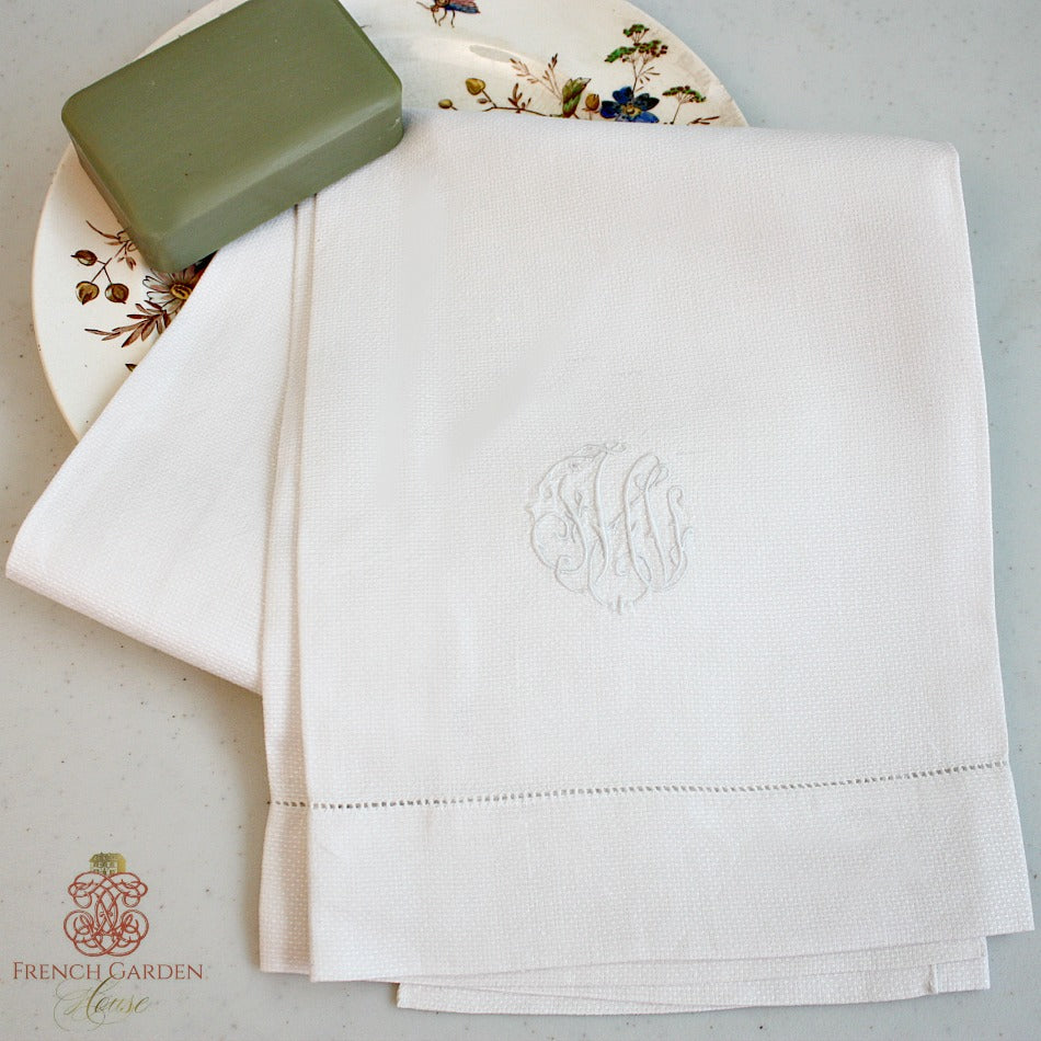 Estate Large Pique White Monogrammed Guest Towel FHI