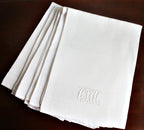 antique white linen napkins with CAH embroidered monogram