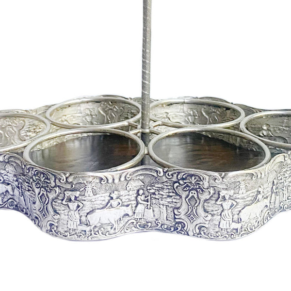 Antique Silver Plate Repousse Glass Caddy - frenchgardenhouse