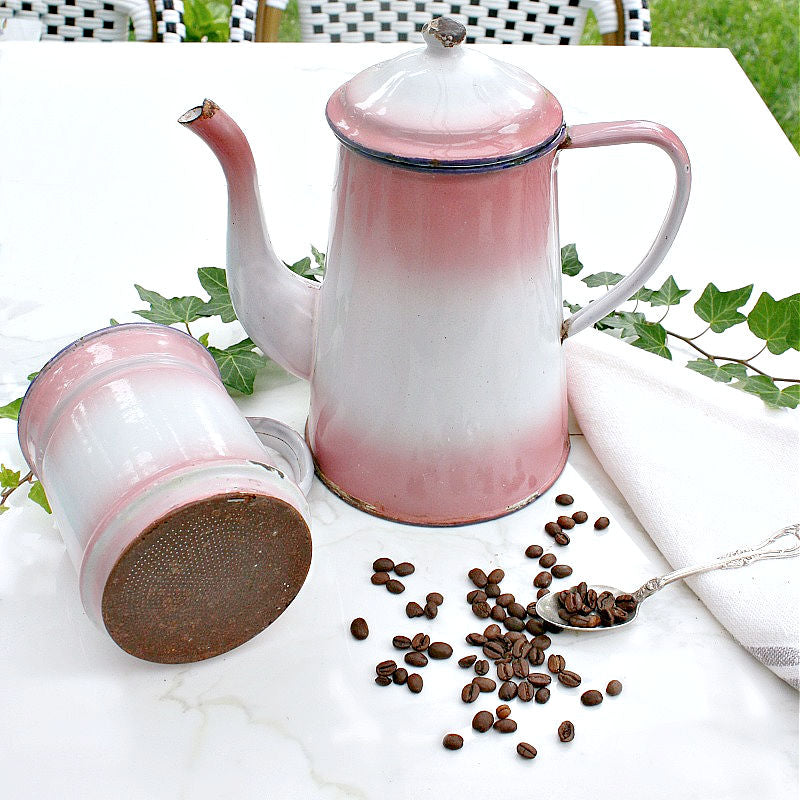 Large Vintage French Toleware Enamelled on sale Coffee-Cafe-Cafetiere Pot,Art Deco 1920's Coffee Can,French Vintage Farmhouse,Kitchen-Home Decor