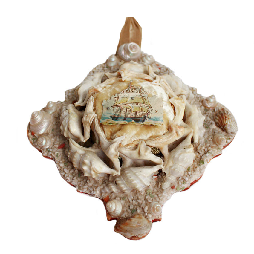 Antique Souvenir Seashell Work Pincushion