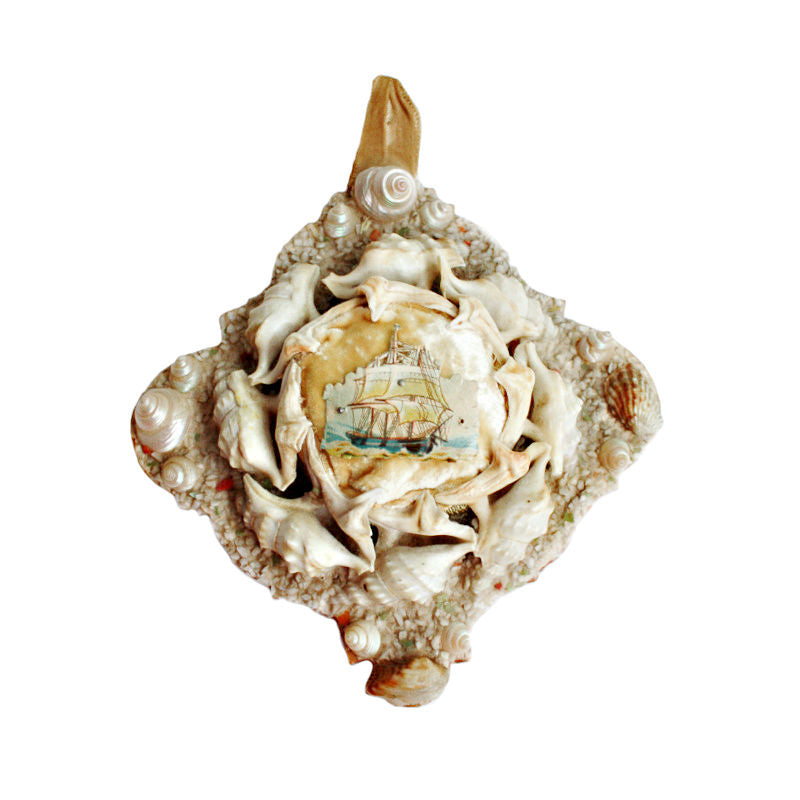 Antique Souvenir Seashell Work Pincushion