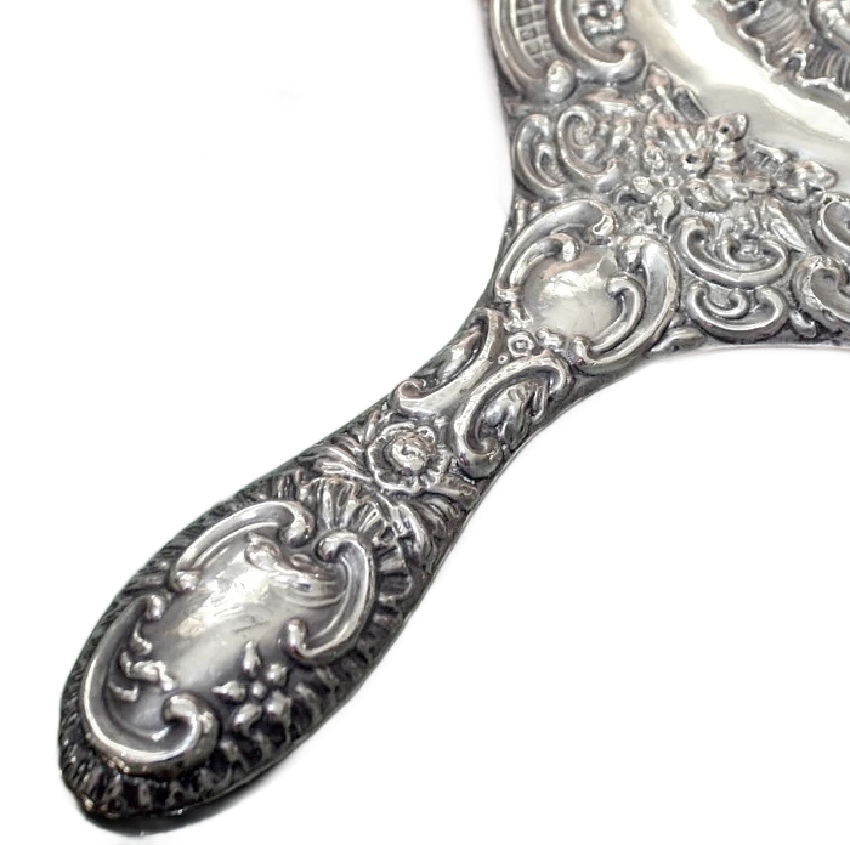 Antique Art Nouveau Sterling Silver Hand Mirror