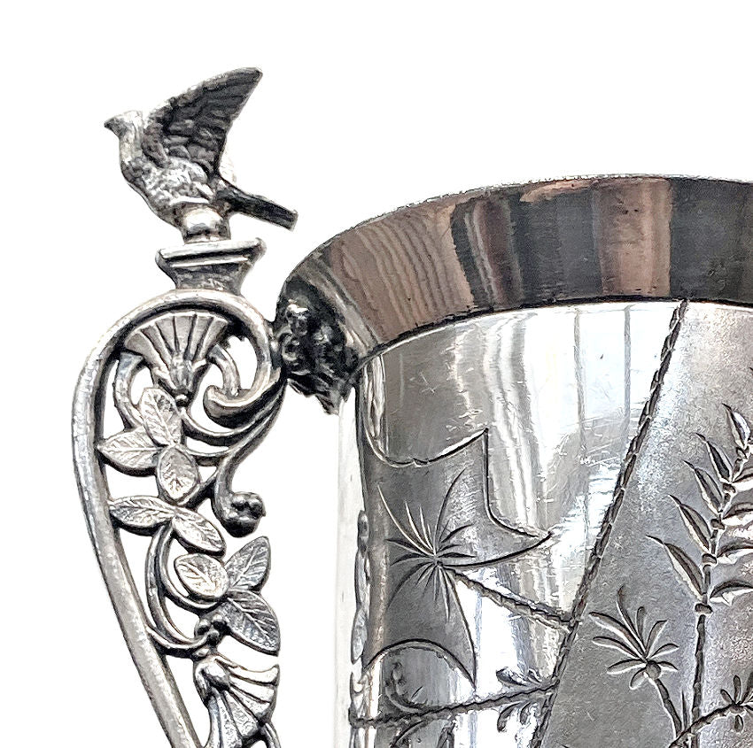 Antique 1800's Aurora Silver Plate Spooner with Birds