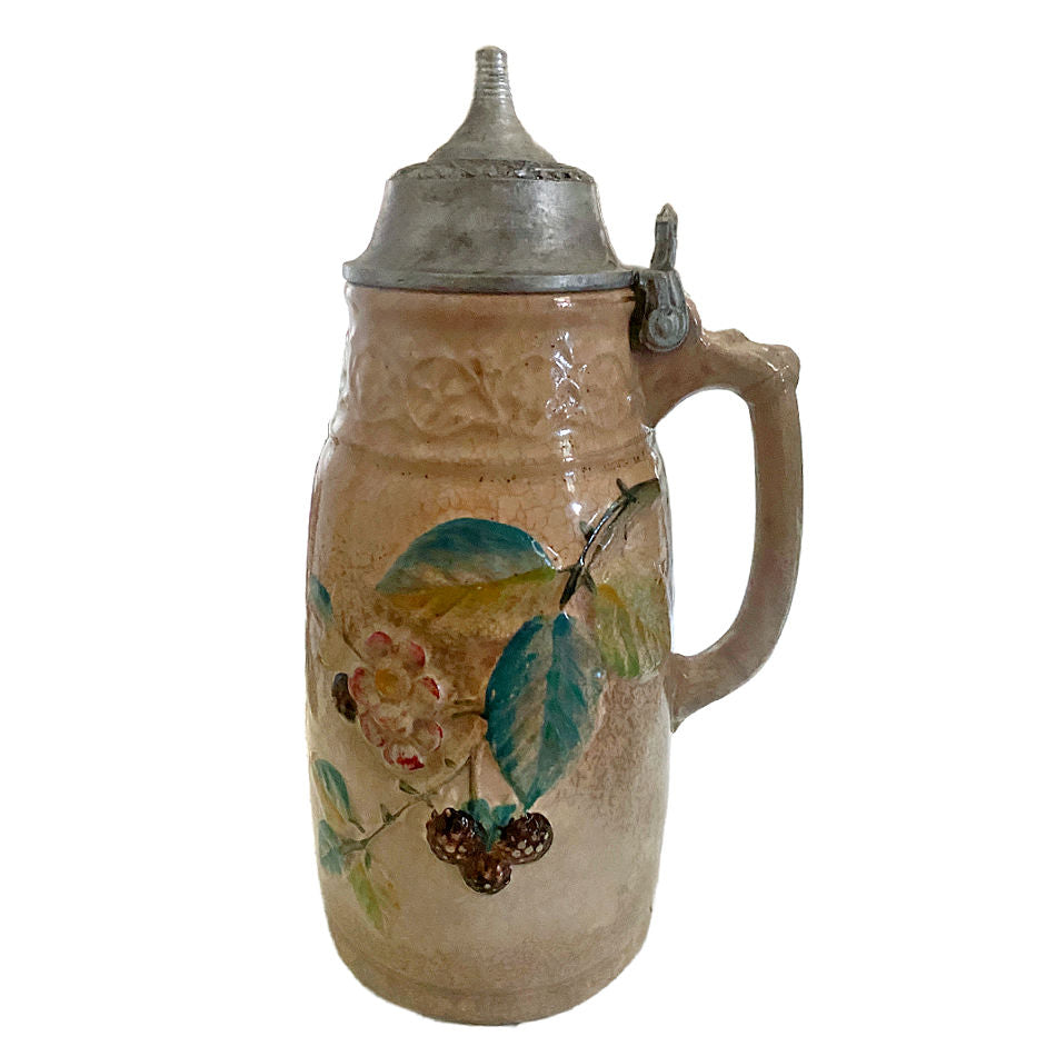 1875 Edwin Bennett majolica pitcher with raised bramble decoration