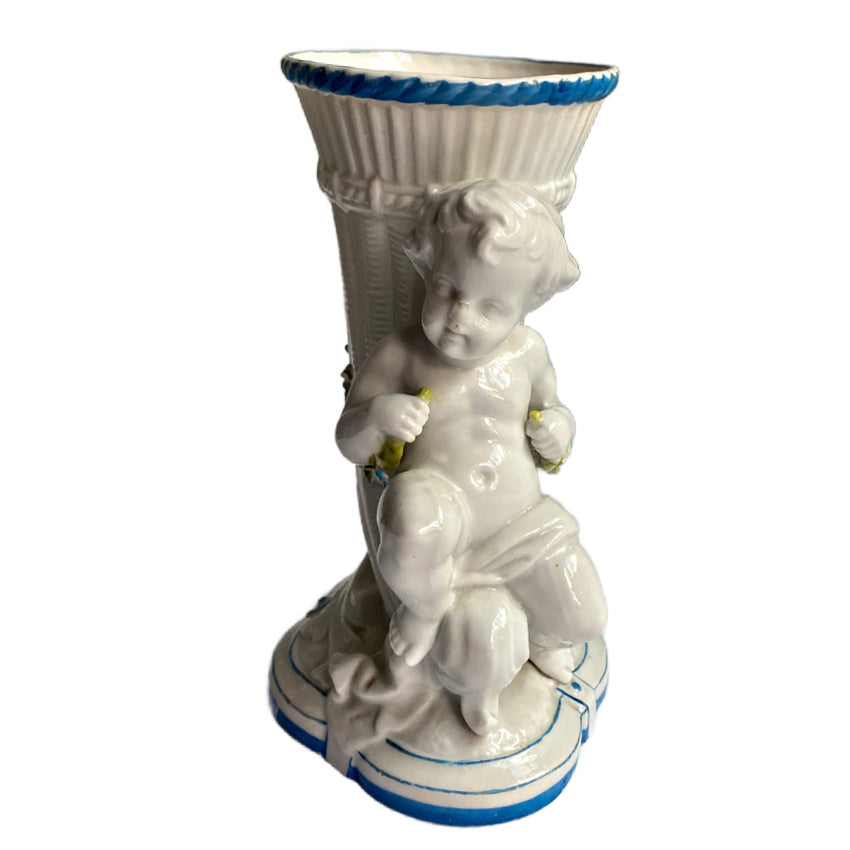 Antique 19th Century Porcelain Cherub Cornucopia Urn