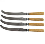 Antique Abram French Co. Boston celluloid knives (set of 4). Ornate French Ivory handles. Vintage flatware for cheese, bread, or dinner table elegance.