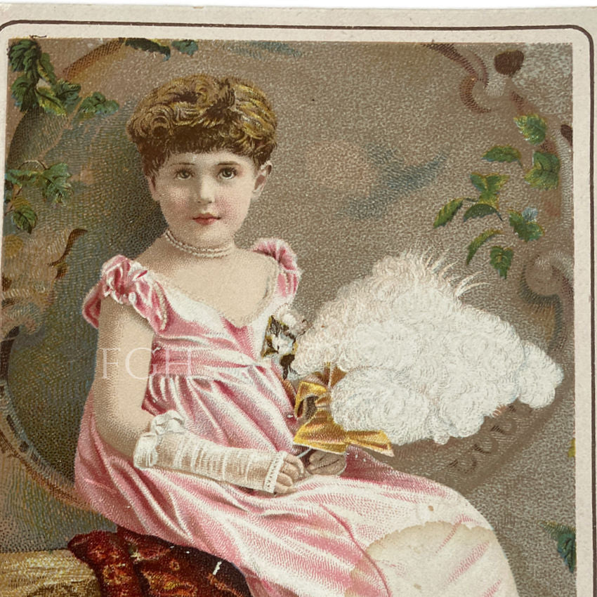 Antique Advertising Card with Little Girl in Pink