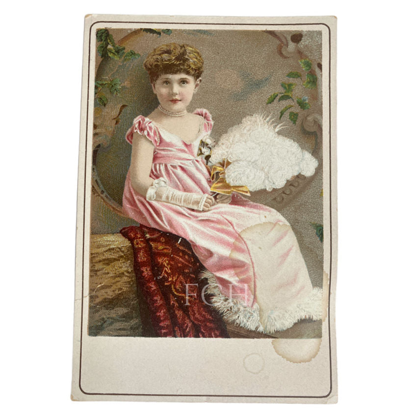 Antique Advertising Card with Little Girl in Pink