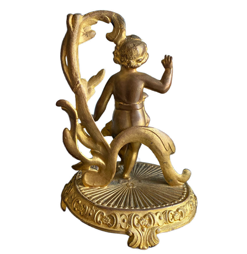 Antique Art Nouveau Gilded Metal Figural Cherub on Stand