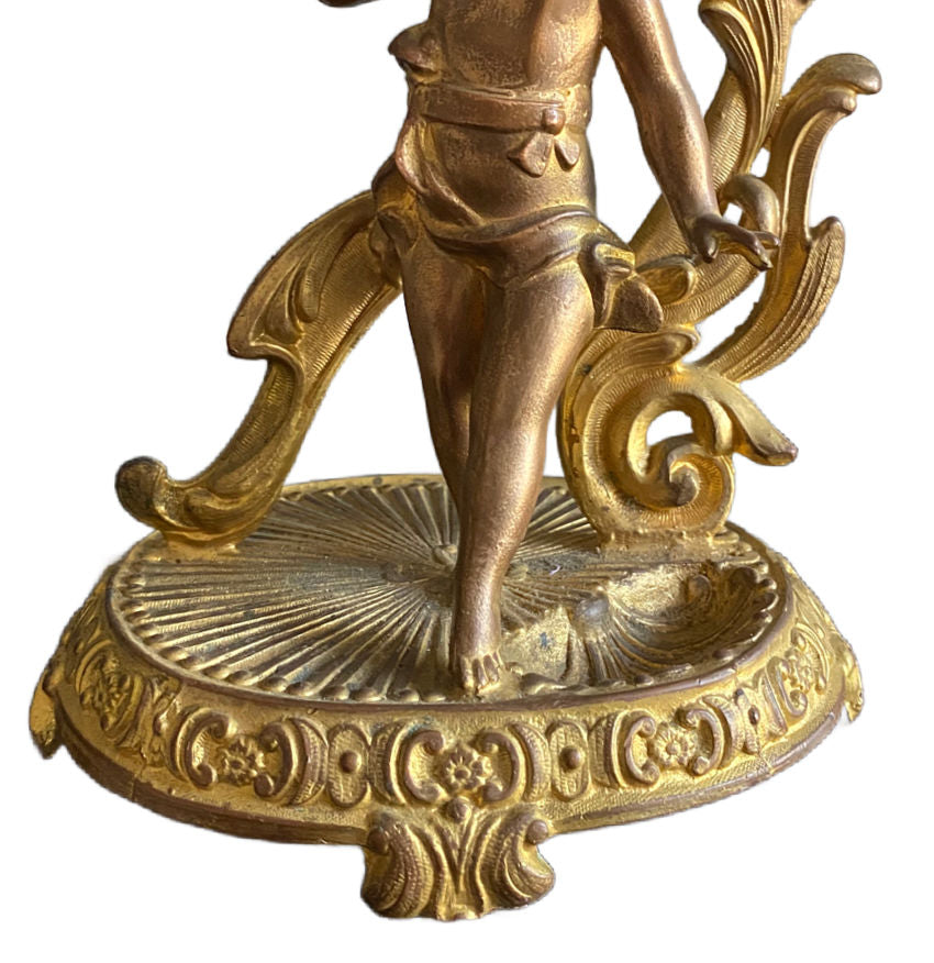 Antique Art Nouveau Gilded Metal Figural Cherub on Stand