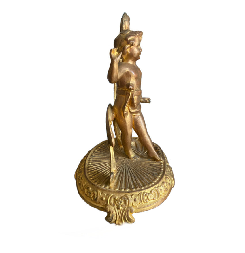 Antique Art Nouveau Gilded Metal Figural Cherub on Stand