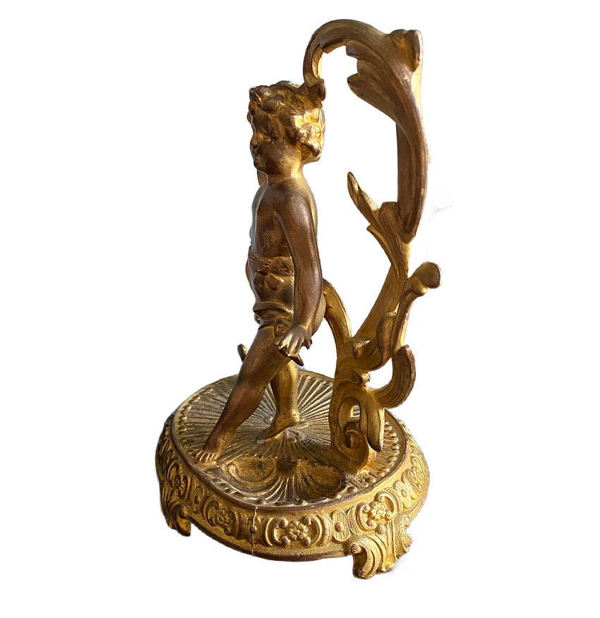 Antique Art Nouveau Gilded Metal Figural Cherub on Stand