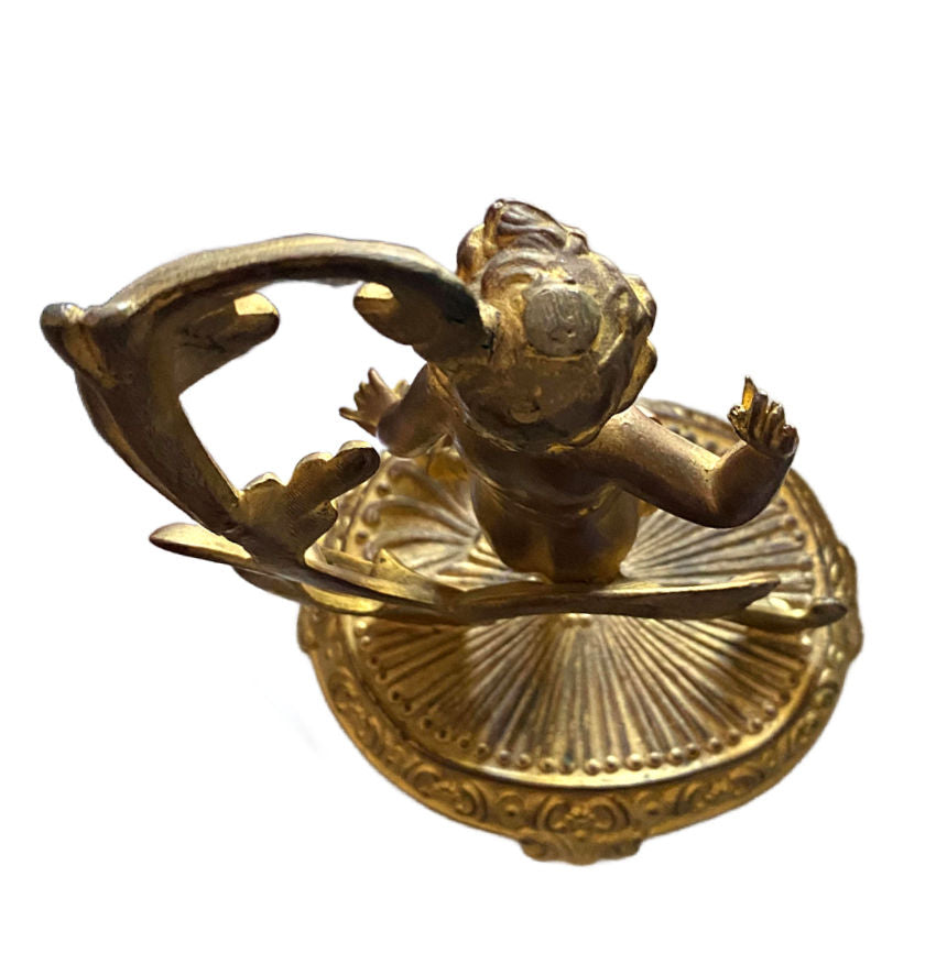 Antique Art Nouveau Gilded Metal Figural Cherub on Stand