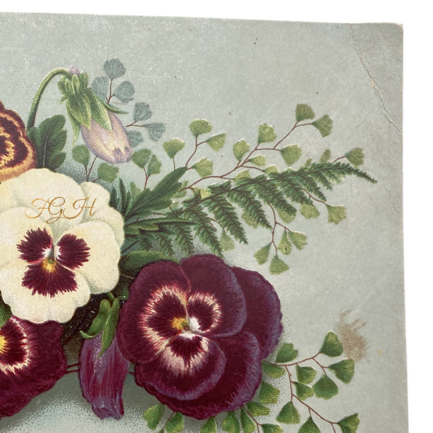 Antique Chromolithograph Louis Prang Pansies Oversized Card