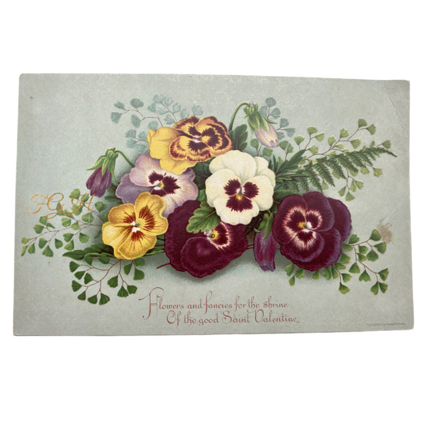 Antique Chromolithograph Louis Prang Pansies Oversized Card