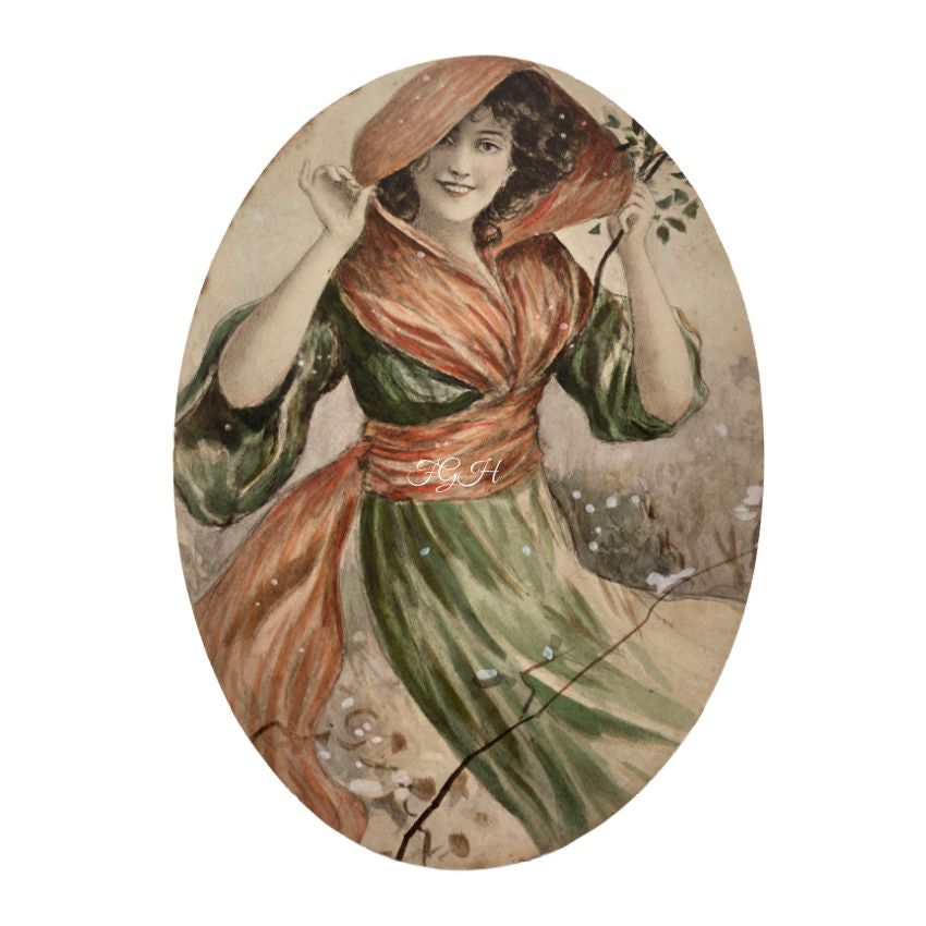 Antique Chromolithograph Print of Enchanting Young Woman