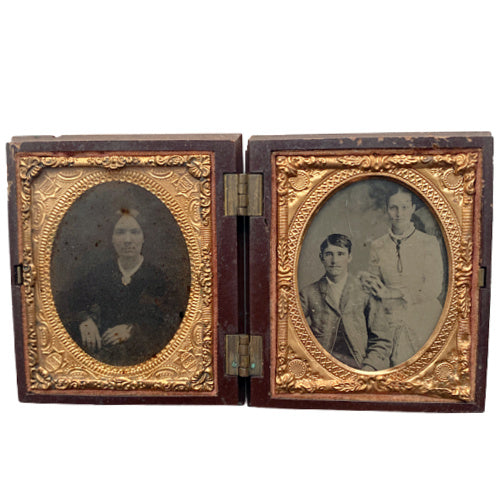 Antique Civil War Era Union Case with Ship’s Wheel Motif and Original Portrait Photographs