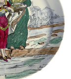 Close-up of polychrome decoration and fine hand painted detailing on antique faience plate
